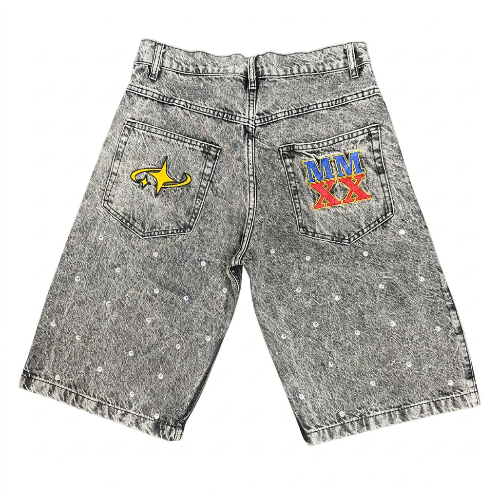 Back of JL shorts with white background