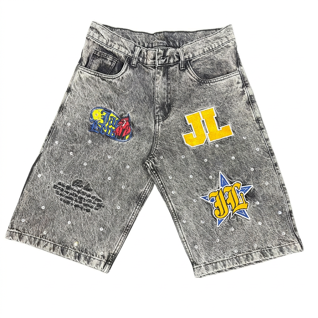 Front of JL shorts with white background